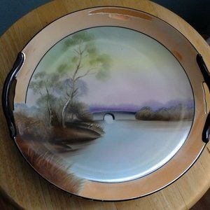 Noritake hand painted bridge over water serving pl